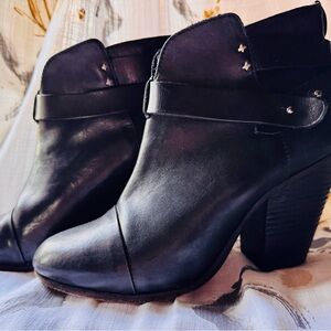 rag & bone Black Leather Ankle Booties with Star Accents